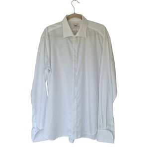 Italian White Cotton Long Sleeve Formal Shirt Tonal Floral Print French Cuff